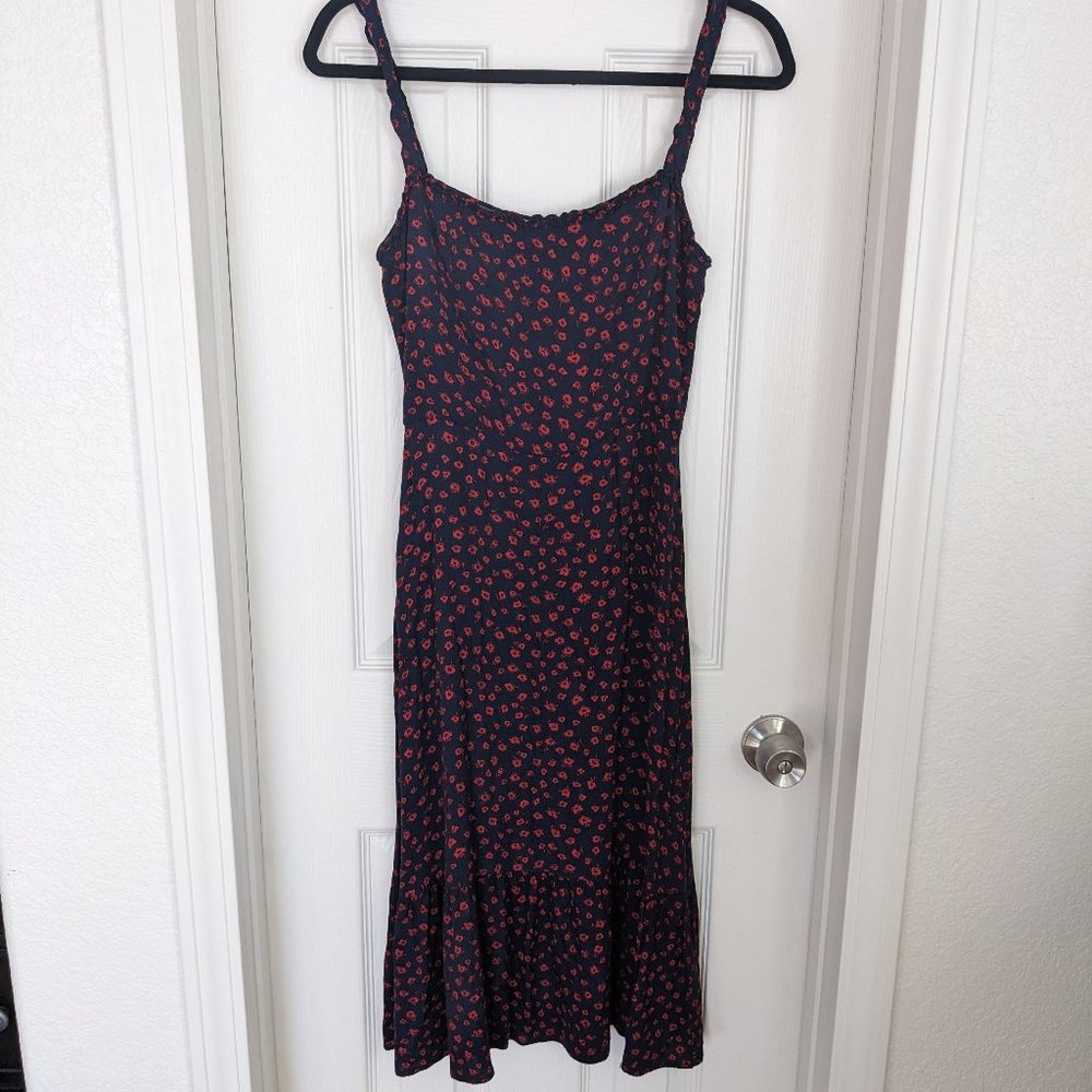 Reformation Virgil Granada Dress - Navy Blue/Red Flowers - Midi - Size 6